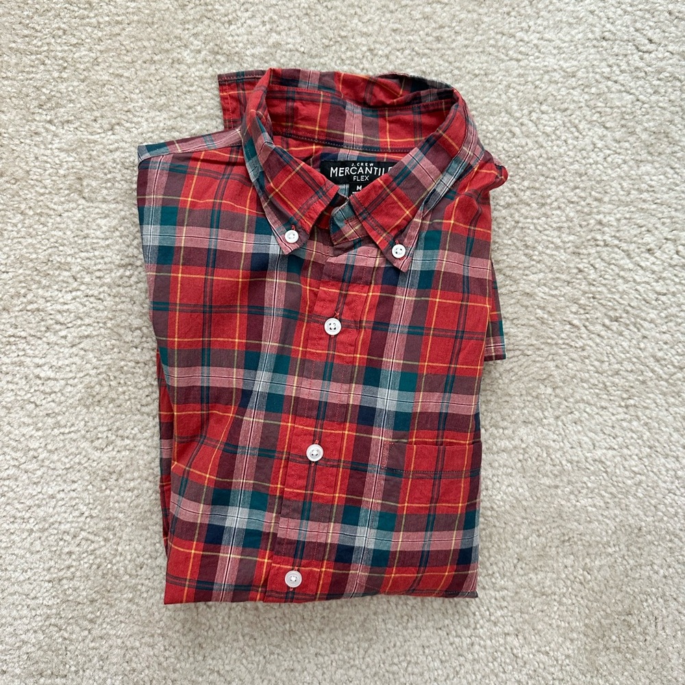 J. Crew Red and Green Casual Button Down Shirt - M